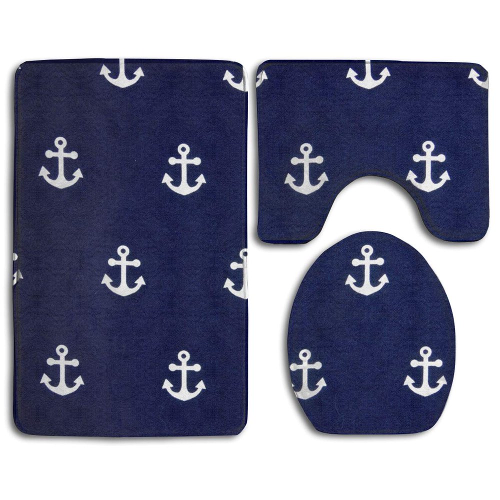 GOHAO Nautical Anchors 3 Piece Bathroom Rugs Set Bath Rug Contour Mat