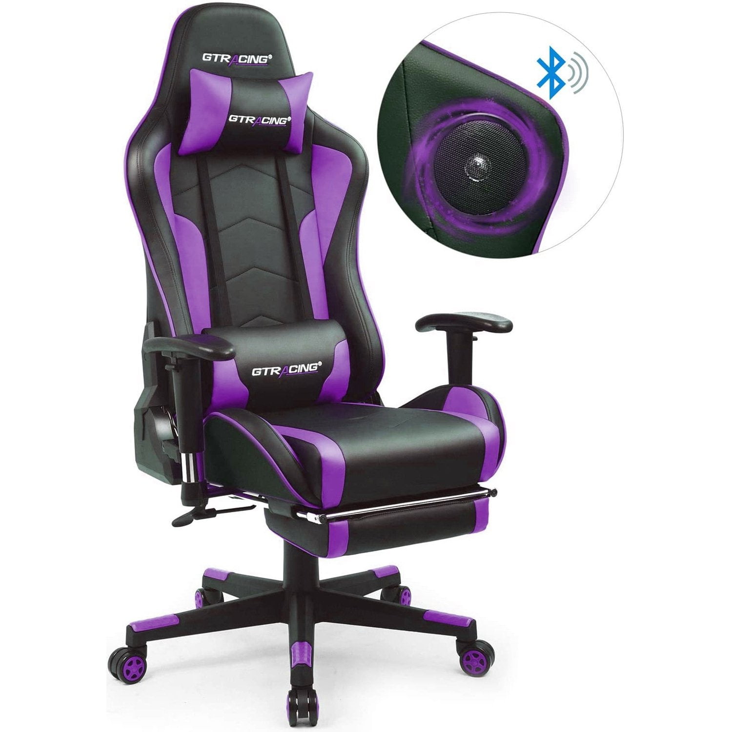 Gtracing Gaming Chair with Speakers Bluetooth and Footrest in Home Leather Office Chair, Purple ...