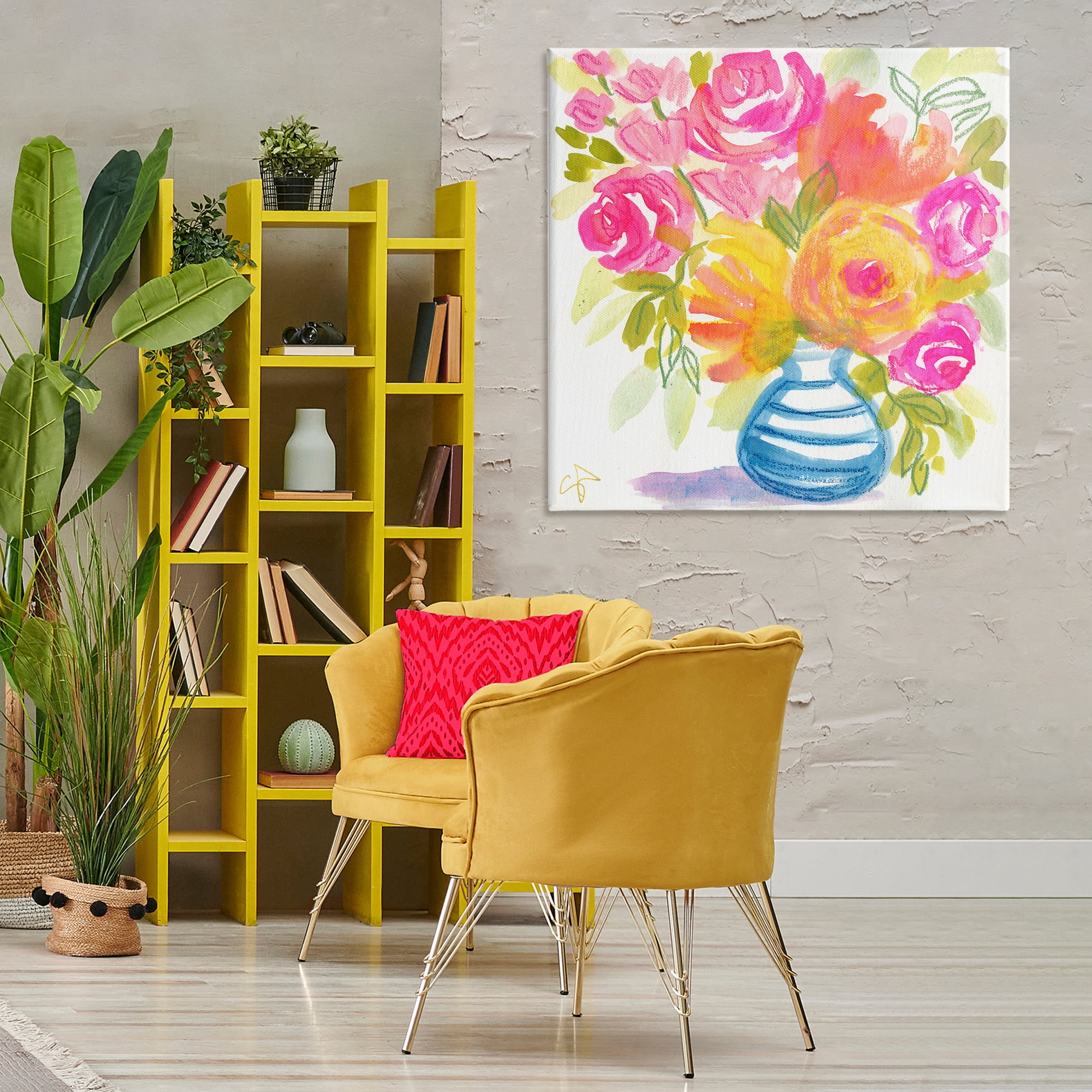Stupell Industries Pink & Yellow Bouquet Plants & Flowers Painting Wrapped Canvas Art Print Wall Art, 36 x 36