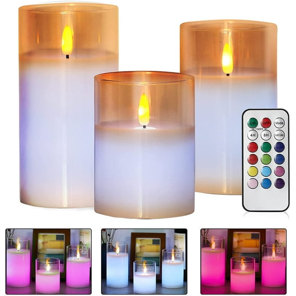 Flameless Candles Flickering Battery Operated Candles LED Candles Lamp, Flashing, Lasting, Wedding, Festival, Home Decoration Acrylic LED Pillar Candles with Remote Control and Timer - 3 Packs