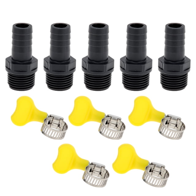 Conector recto de tubería de rosca macho BSPT de 1" con 5 abrazaderas, ajuste de barbado de plástico de Unique Bargains de 5/16" 35/64"OD-1/2"BSPT