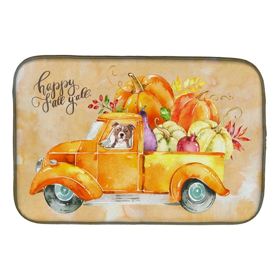 Carolines Treasures CK2676DDM Fall Harvest Red Staffie Bull Terrier Dish Drying Mat 14 x 21" multicolor