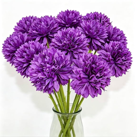 Miaocao 12 Pcs Artificial Flowers Purple Faux Ball Chrysanthemum Bouquet Flowers Wedding Bouquet for Home Garden Party Wedding Decoration