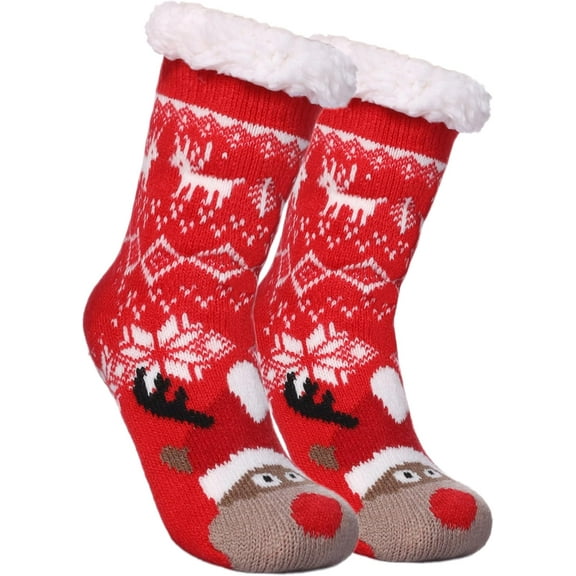 Women Fuzzy Slipper Socks Soft Cozy Fluffy Grips Socks Winter Warm Non Slip Christmas Socks