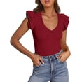 thumbnail image 1 of Remera PRETTYGARDEN Mujer Cuello en V Volados Sin Mangas Ajustada Vino Tinto XL, 1 of 8