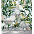 thumbnail image 1 of Soimoi Moss Georgette Fabric Leaves,Floral & Elephant Animal Printed Fabric 1 Yard 42 Inch Wide, 1 of 1