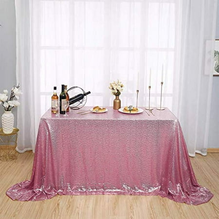 Kirsooku Pink Sequin Tablecloth Glitter Sparkly Iridescent Shimmer for Rectangle Tables 60 X 140 Table Covers Decorations for Birthday Party Supplies Event Wedding Table Skirt Decor