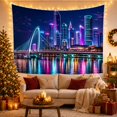 thumbnail image 3 of Cityscape Night Viewed with Body Water Modern Left, Mystical Fantasy for Space Lovers, Galaxy Room Decor, Housewarming Gift, Tapestry Wall Hanging for Bedroom and Dorm, 3 of 7
