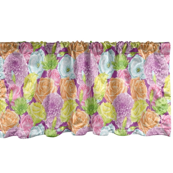 Ambesonne Flower Window Valance, Colorful Spring Blossoms, 54" X 18", Multicolor