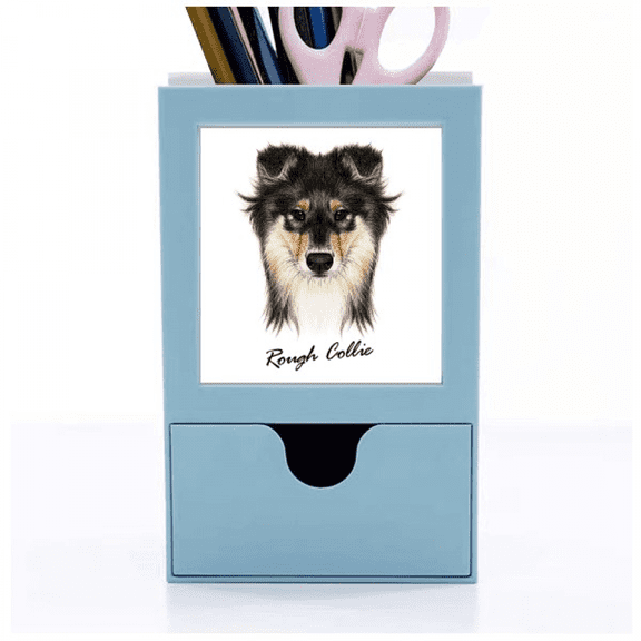 Long-haired Rough Collie Pet Animal Desk Supplies Organizer Pen Holder Card