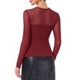 thumbnail image 3 of TOP SHEER MESH DE MUJER INSPIRE CHIC CON MANGA LARGA Y CUELLO REDONDO, DOBLE CAPA, IDEAL PARA FIESTAS Y CLUBES, TALLA L ROJO OSCURO, 3 of 6