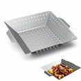 thumbnail image 7 of Grill Basket, 12" Stainless Steel Heavy Duty Barbecue BBQ Basket, Vegetable & Fish Grilling Tray with Handle, Non-Stick Square Grilling Accessory for Camping, BBQ, 7 of 7