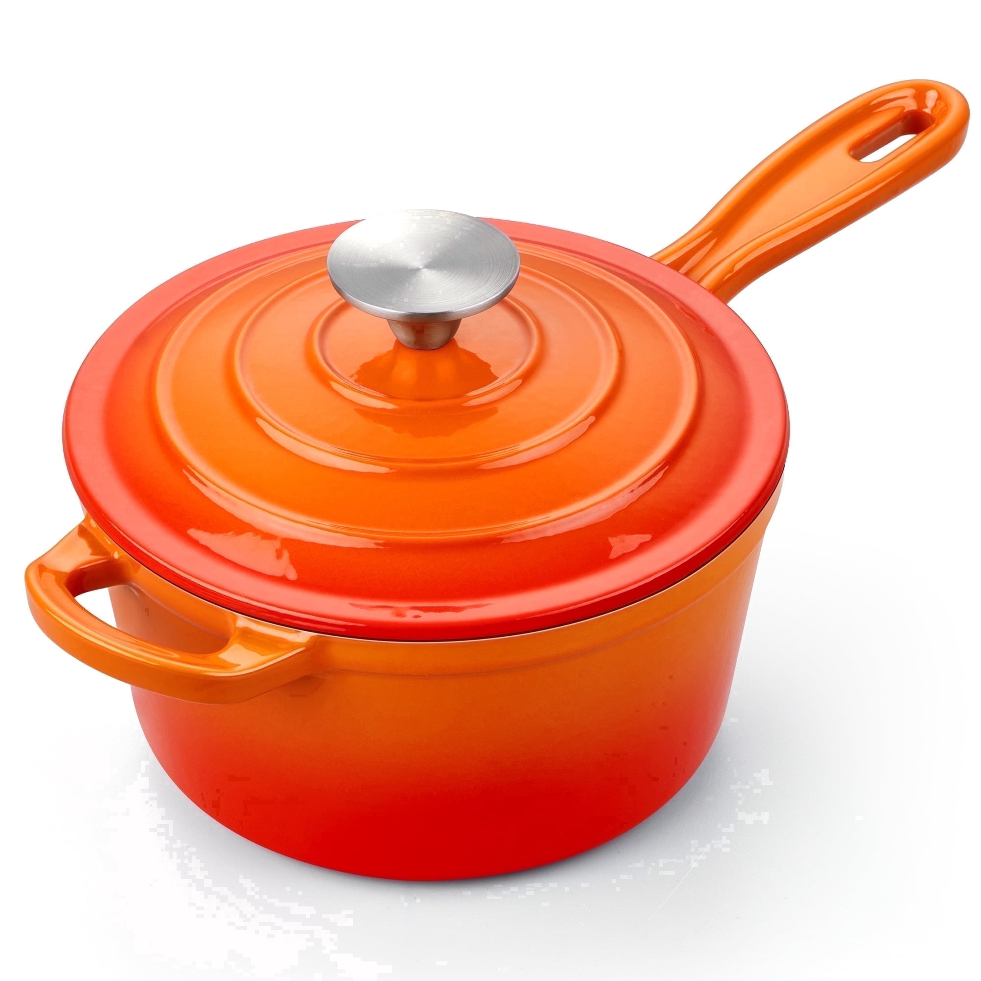 Walchoice 2QT Saucepan with Lid, Enameled Cast Iron Sauce Pan Pot, 2 Quart Small Dutch Oven Cooking Kitchen Pot, Nonstick & Heavy Duty - Orange