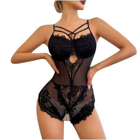 youzhen Sexy Women Uniform Mesh Ruffles Hollow Out Temptation Underwear Sleepwear Suit Sexy Lingerie for Women Plus Size XXXL Black