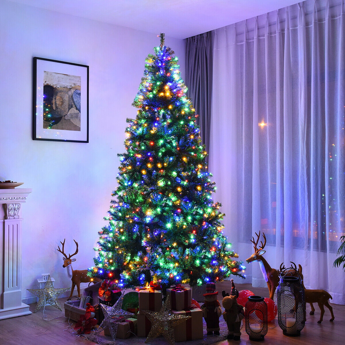 8Ft Pre-Lit Artificial Christmas Tree Premium Hinged w/ 750 LED Lights & Stand - Walmart.com ...