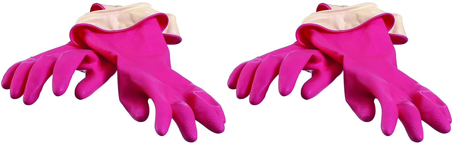 Casabella Waterblock Latex Gloves Tapered Fit & Double Cuff Medium 2 Pairs Pink 