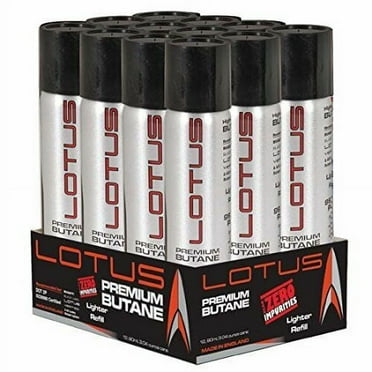 12 Can Lotus Premium Lighter Butane Refill Fuel 3.04 oz 90ml Canister 8290