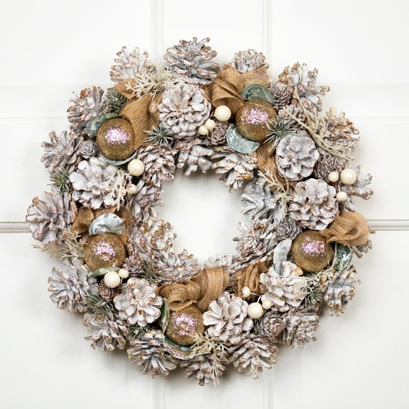 Northlight Glittered Pinecones, Burlap and Berries Small Artificial Christmas Wreath - 14" - Unlit