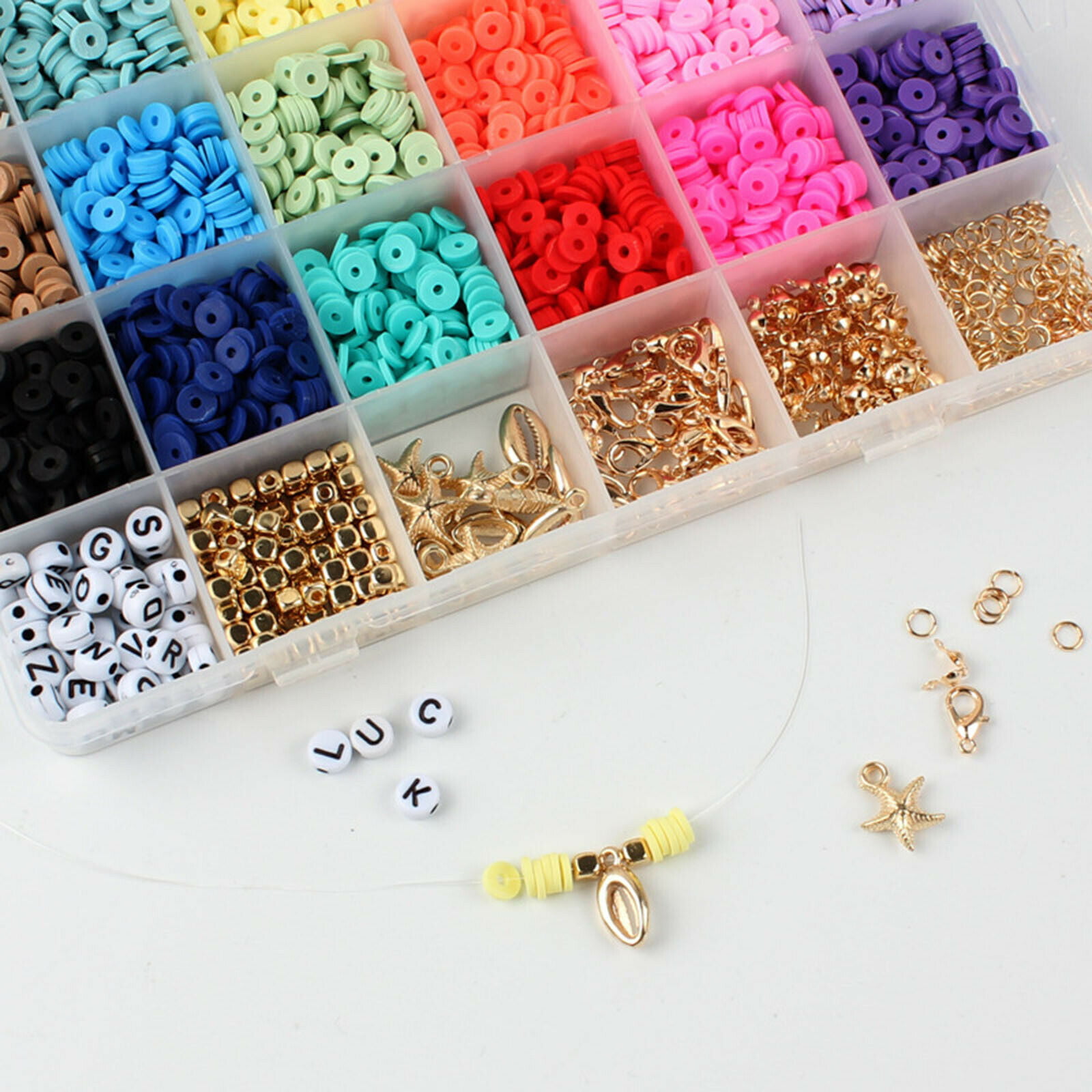 4600Pcs Clay Beads Kits For Bracelets Making , Polymer Clay Flat Round  Spacer Preppy Heishi Beads With Pendant Charms - AliExpress