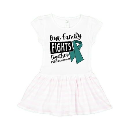

Inktastic Our Family Fights Together PTSD Awareness Teal Ribbon Gift Toddler Girl Dress