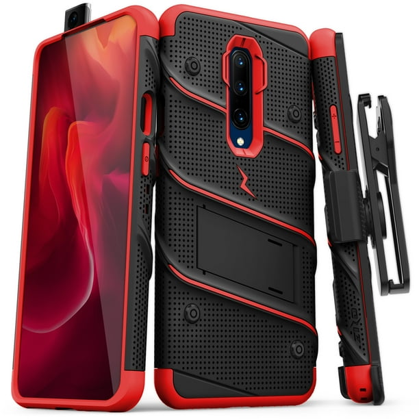 Zizo Bolt Series Oneplus 7 Pro Case Military Grade Drop Protection W Kickstand Bundle Includes Belt Clip Holster Lanyard Black Red Walmart Com