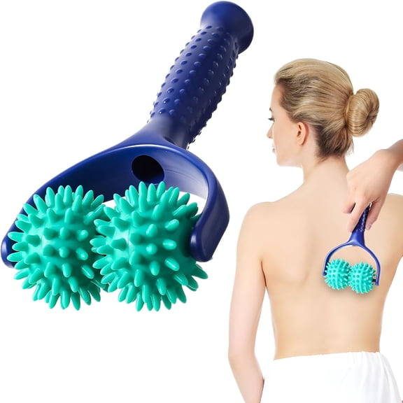 XIRQI Handheld Spiky Massage Balls Rollers,2 Wheel Spiky Massage Ball Rollers Silicone Manual Massage Roller with Handle Pressure Point Muscle Massage Tool for Foot Arm Body Neck Leg Pain
