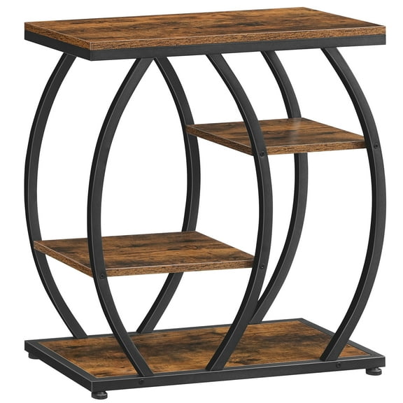 HOOBRO Industrial End Table, 4 Tier End Table with Storage Shelves, Small Side Table with Geometric Metal Frame, Night Stand for Living Room, Bedroom, Office, Rustic Brown and Black BF164BZ01