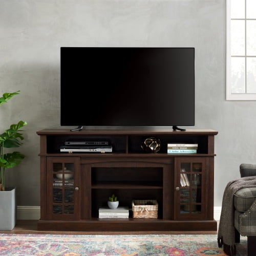 Nmkwnr Modern Entertainment Console for TV Up to 65", TV Stand with Open and Closed Storage Space, Dark Brown, 58.25"W*15.75"D*32"H