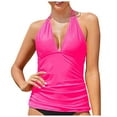thumbnail image 5 of Hessimy Women's Halter Tankini Top No Bottom V Neck Swim Top Tummy Control Bathing Suit Top(Hot Pink,S), 5 of 7
