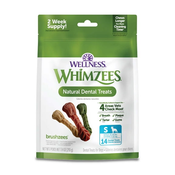 Wellness WHIMZEES Daily Brushzees Dog Dental Treats, Small Size Stick, (14 Count)