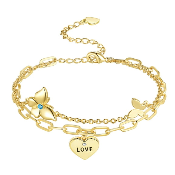 Beautlace Dainty Gold Bracelets for Women,14K Gold Filled Adjustable Layered Bracelet,Heart/Butterfly Link Bracelets for Women Jewelry
