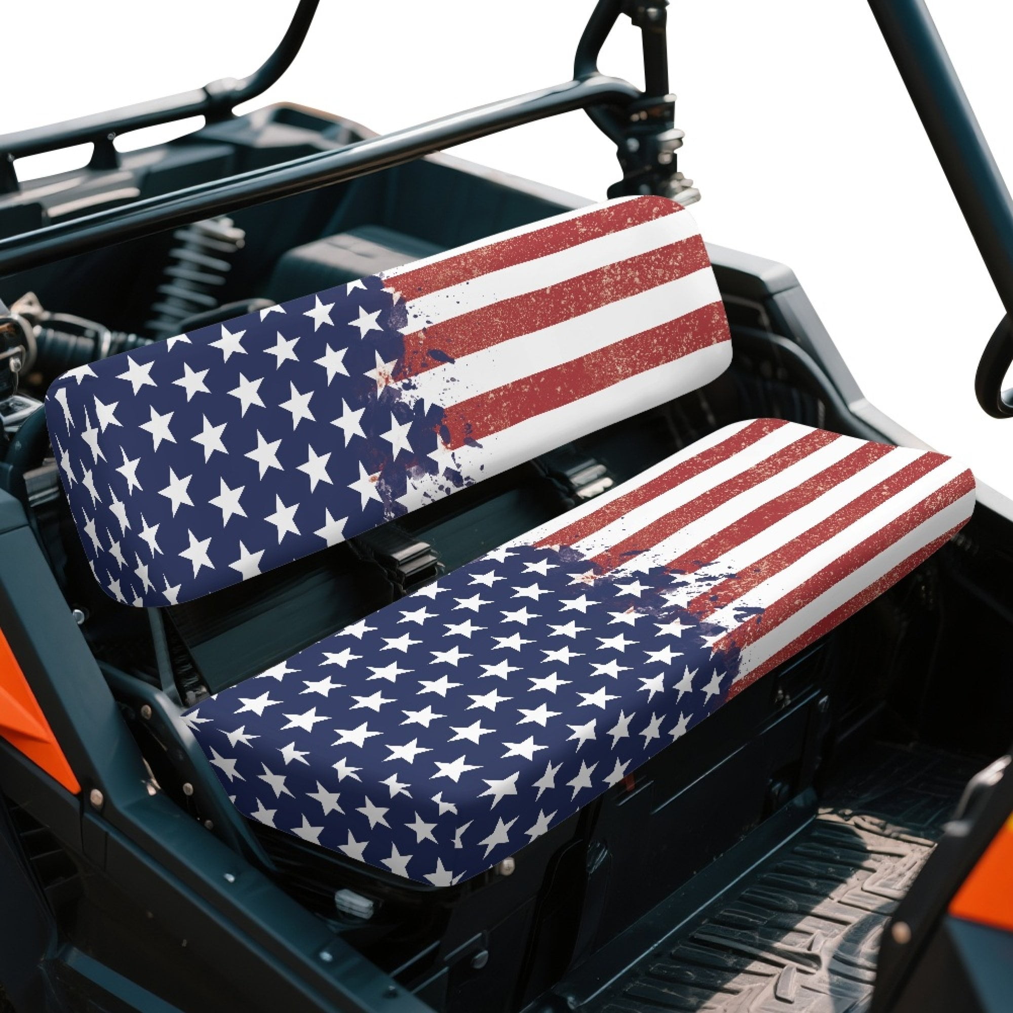 ZIATUBLES 2-Pack Waterproof UTV Seat Covers with American Flag Print, Replacement Bench Seat Protectors Compatible with Kawasaki Mule 3000 3010, Wear-Resistant Polyester UTV Seat Decor Covers