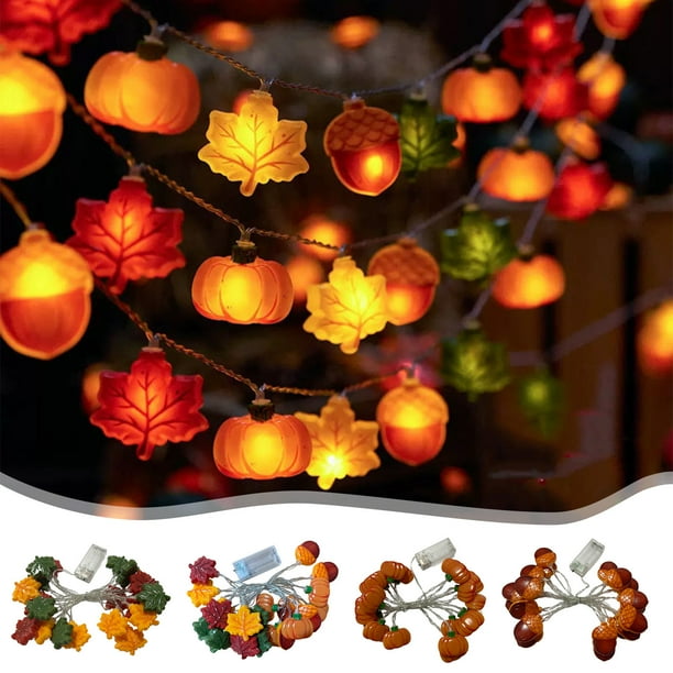 Luces de cadena LED de hoja de arce de calabaza | Guirnalda otoñal de 20 LED | Naranja multicolor de 10 pies a batería | Acción de Gracias, Halloween, Decoración de Jardín | Disposición interior