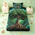 thumbnail image 3 of Homewish Boho Nature Tree Twin Sheets,Botanical Design Bedding,Green,3 Pieces,1 Flat Sheet,1 Fitted Sheet and 1 Pillowcase, 3 of 6
