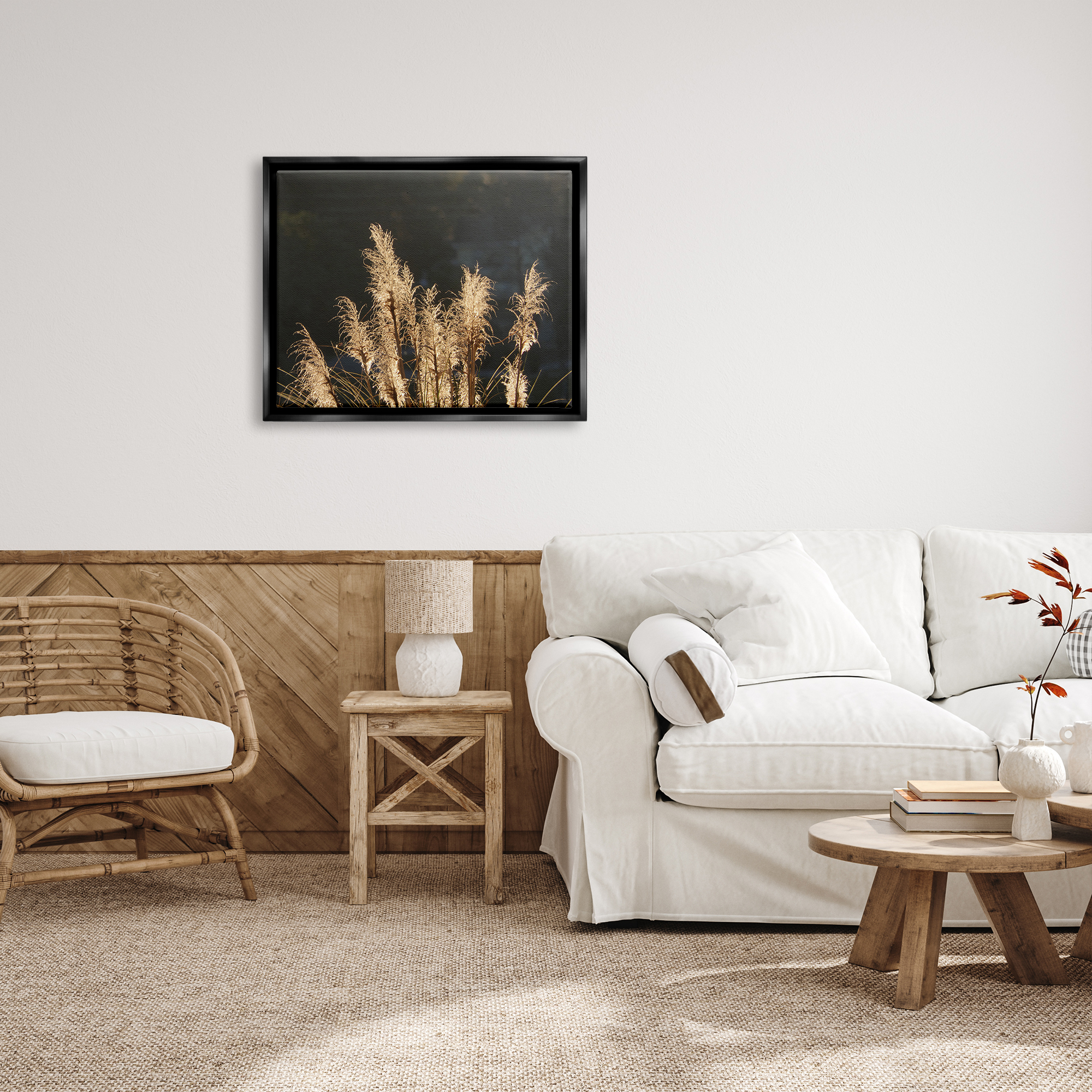 Stupell Industries Moonlit Pampas Grass Rural Reeds Plant Botanicals Photograph Jet Black Floating Framed Canvas Print Wall Art, Design by Gail Peck