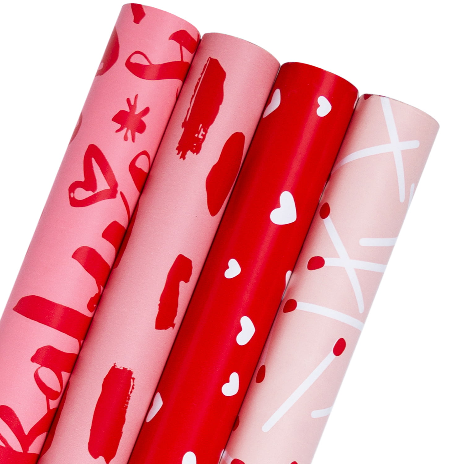 Red Foil Hearts White Gift Wrap Wrapping Paper 2 Sheets 2 Tags Lover Valentine 