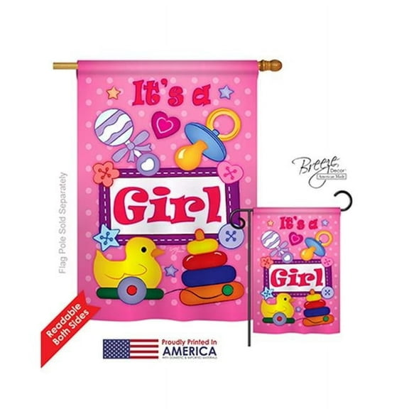 Breeze Decor 15068 Baby Girl 2-Sided Vertical Impression House Flag - 28 x 40 in.