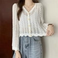 thumbnail image 3 of YCNYCHCHY Hollow Sunscreen Cardigan shirt Fashion Sexy Summer Lace Tops New Korean Loose Long-sleeved Hollow out blouse, 3 of 6