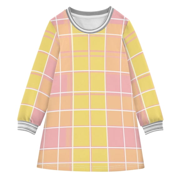 Yellow and Pinkish Plaids Long-sleeved Dress A-line One-Piece Dress for 2-8 Years Casual Party 2T