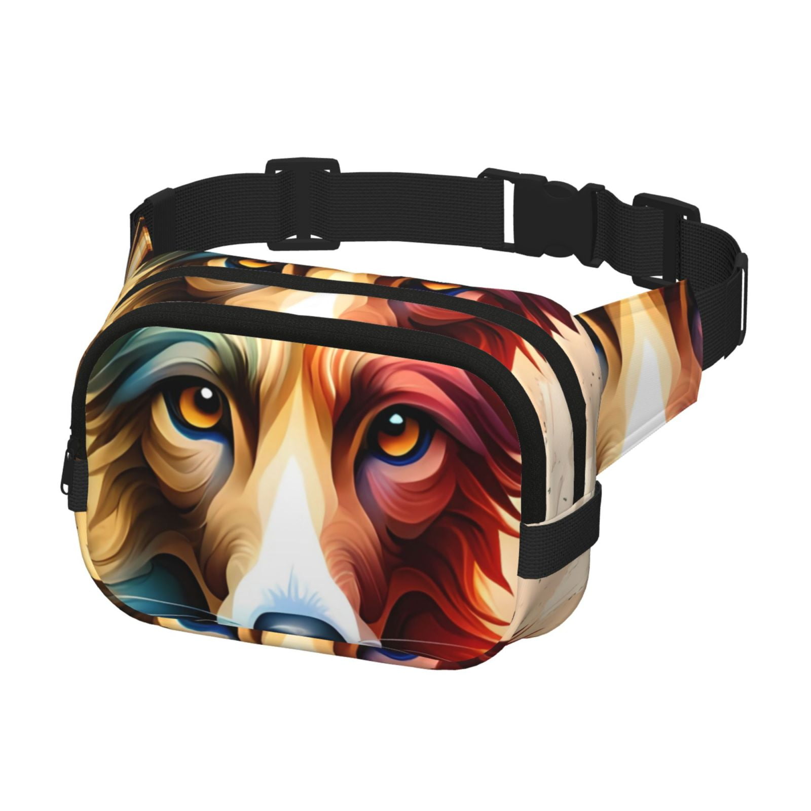 Picia Colorful Art Dog Print Square Double-Layer Waist Bag Mini Adjustable Waist Belt Bag Exercise Running Travel Hiking