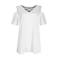 thumbnail image 5 of Tshirts Women Trendy Women's Summer Fashion Casual Solid Color V-Neck Short Sleeve T-Shirt Top, 5 of 7