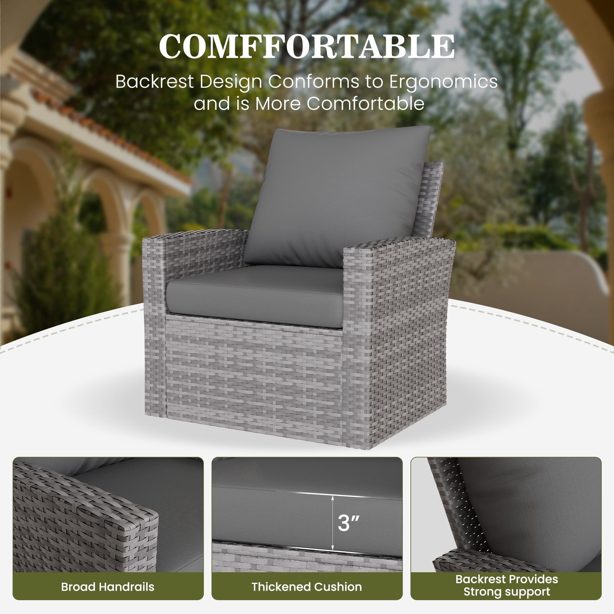 ELPOSUN 7 Pieces Outdoor Sectional PE Rattan Conversation Sofa Set with Gray Wicker, Gray