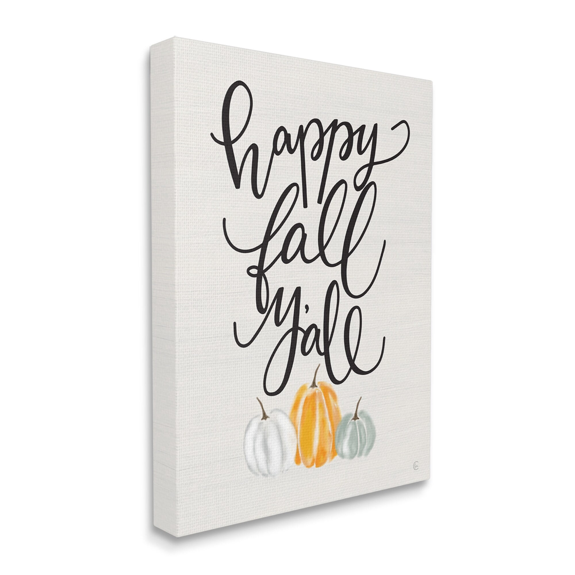 Stupell Industries Happy Fall Y'all Phrase Pumpkin Trio Autumn Vegetables, 16 x 20,Design by Fearfully Made Creations