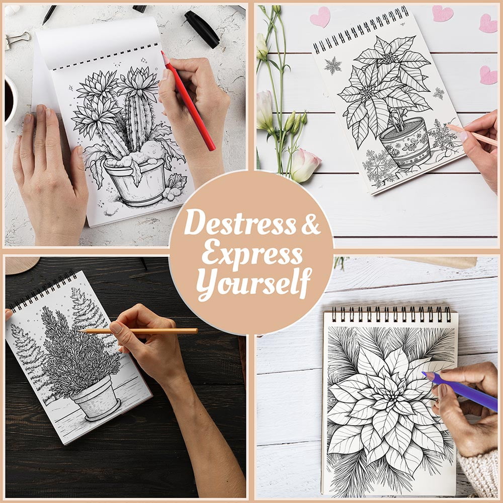 Netecom Winter Nature Coloring Book Spiral Bound for Adults, A5 Wooden Cover, 30 Beautiful Coloring Pages of Forest in Peaceful Snowy Landscapes for Stress Relief and Relaxation