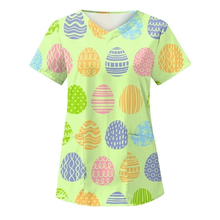 

Yourumao Women Clearance Tops Short Sleeve Blouse for Ladies V Neck Spandex Graphic Work Scrub Happy Easter Egg Gift Uniform Blouse Teen Girls BJ XXL
