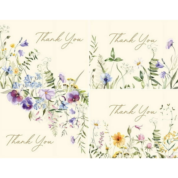 Wildflowers Premium Thank You Note Cards (20 Cards with 4 Unique Designs. 21 Self-Sealing Envelopes), (Hardcover)