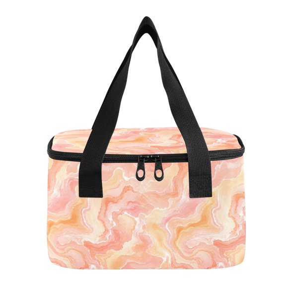 6L Insulated Lunch Bag Square Handheld Cooler Tote Peach Abstract Marble Swirl Reusable Thermal Bag with Polyester & Aluminum Lining for Work Picnic Travel