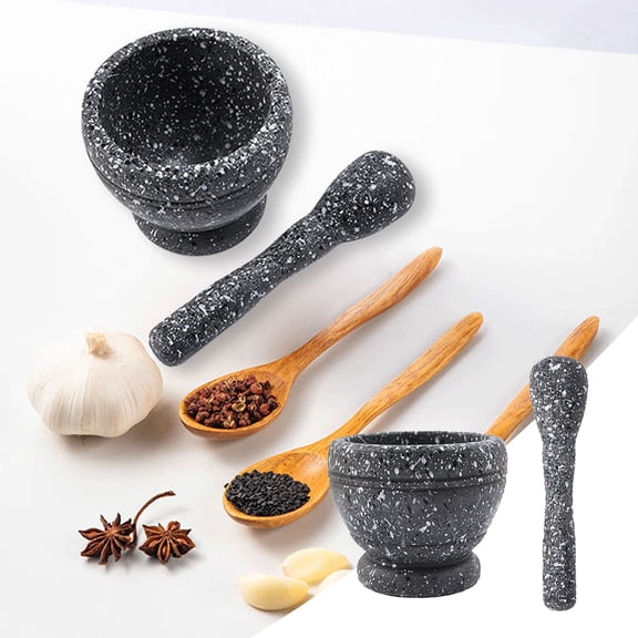 6.7 Inch Wooden Mortar and Pestle Set, Natural Stone Cup & Crusher for Spice Guacamole Pesto