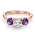 thumbnail image 3 of Gem Stone King 18K Rose Gold Plated Silver Lab Grown Diamond and Purple Amethyst Engagement Ring for Women | 1.69 Cttw | Round 6MM | Gemstone April Birthstone | Size 9, 3 of 6