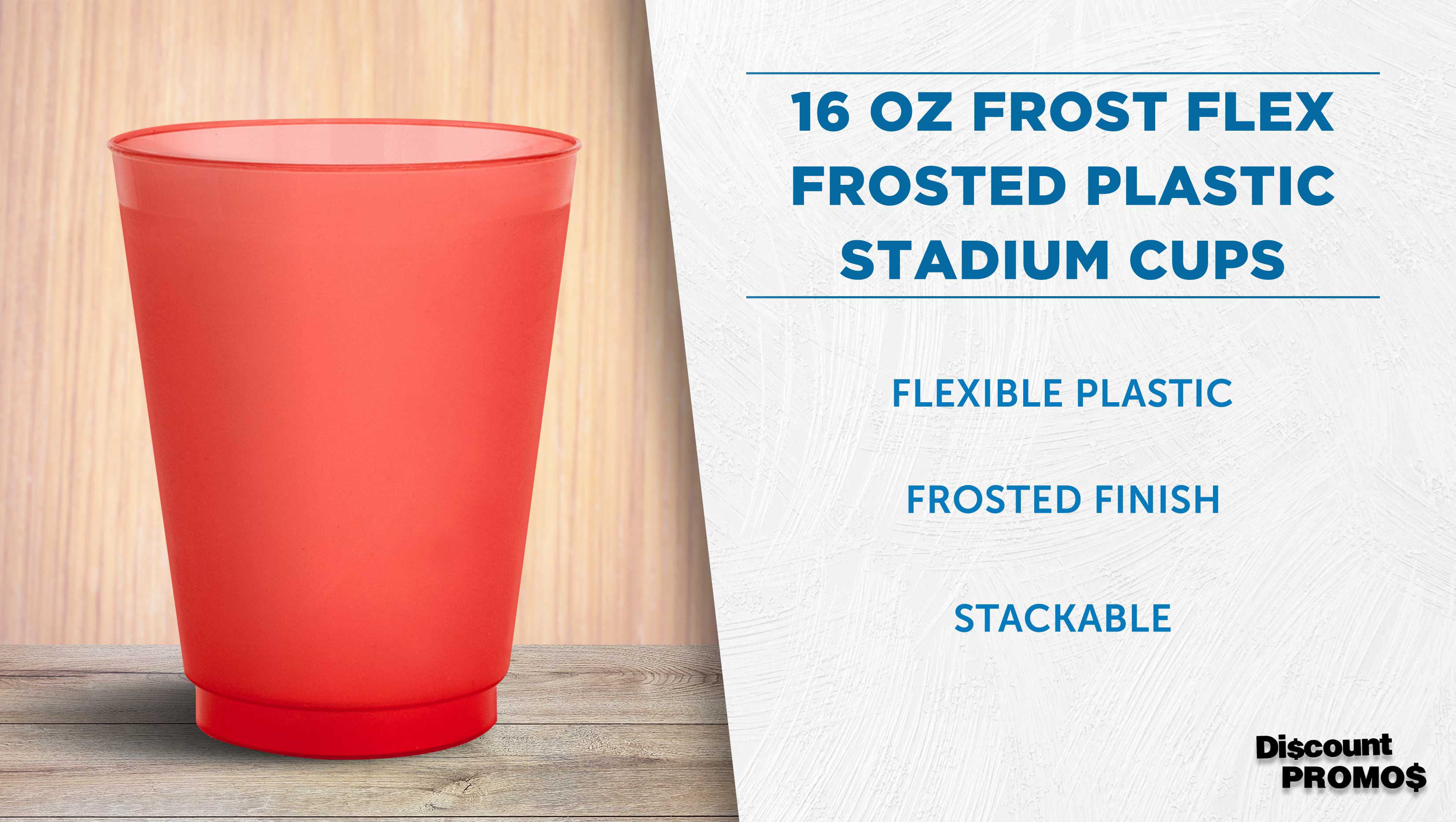 16oz Reusable Plastic Stadium Cups, BPA-Free, Made in USA, Dishwasher Safe
